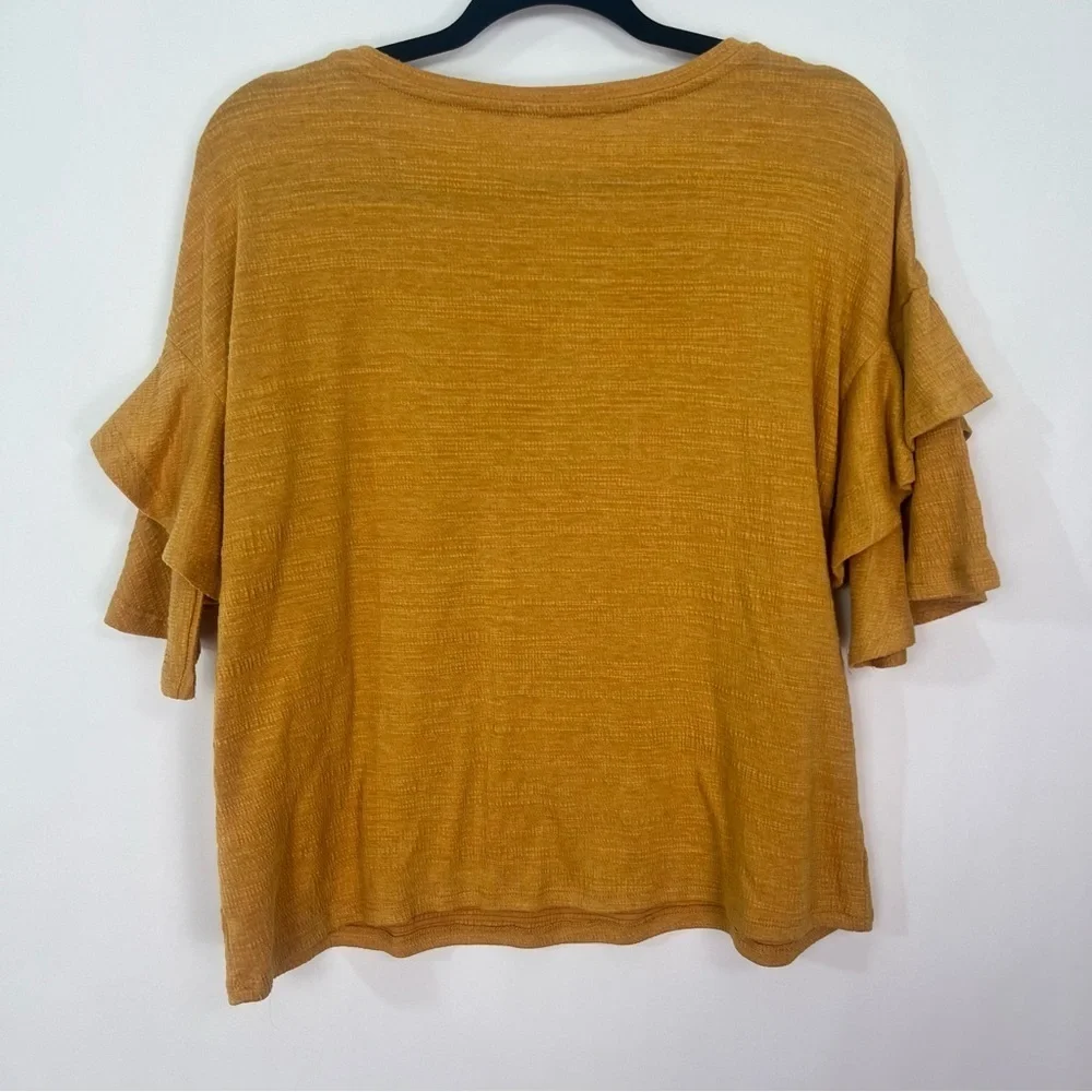 Mustard Yellow Ruffle Sleeve Top- sized by measurements